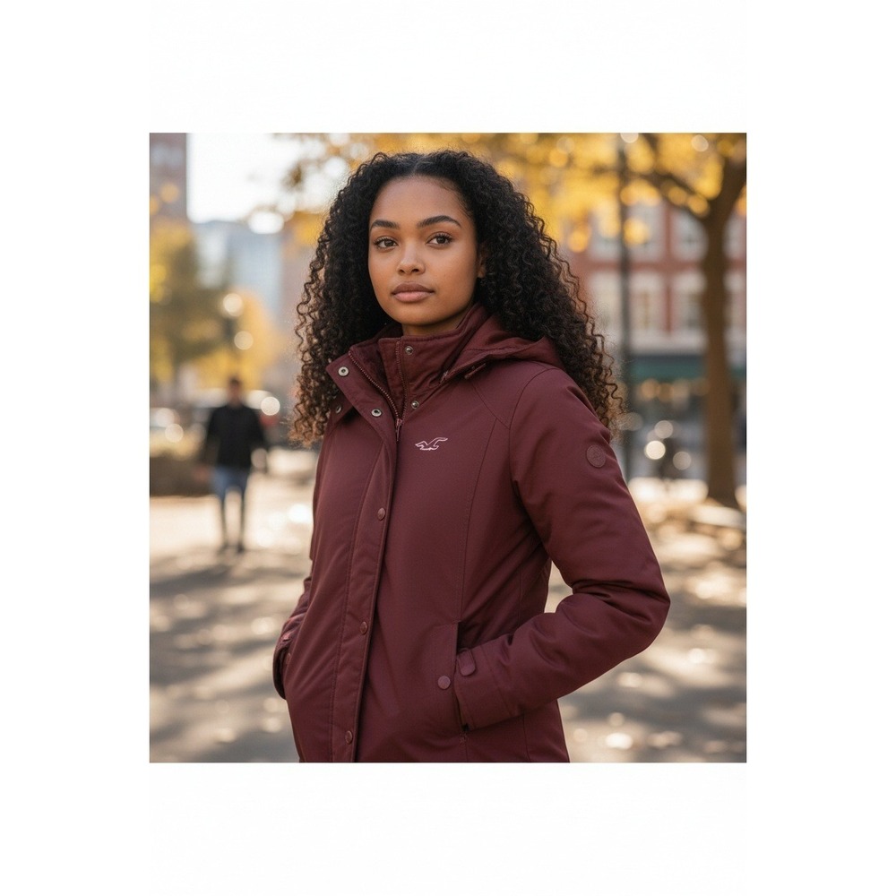 Hollister‎ California All Weather Jacket Burgundy Hooded Full Zip Womens XS
